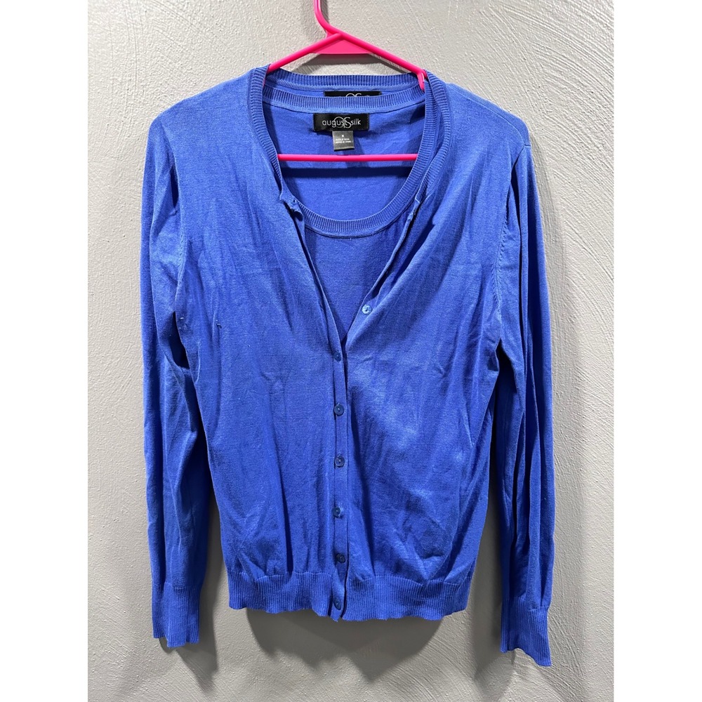 August Silk Royal Blue Twin Set Cardigan and Shell Silk Blend Knit Medium